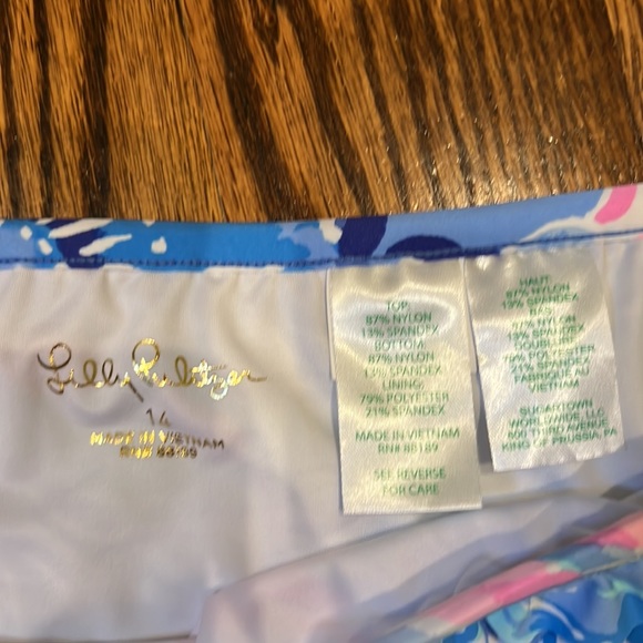LILLY PULITZER Emiko Tankini Saltwater Blue Shade Seekers UPF 50 Ruffle Swimsuit - Picture 10 of 12